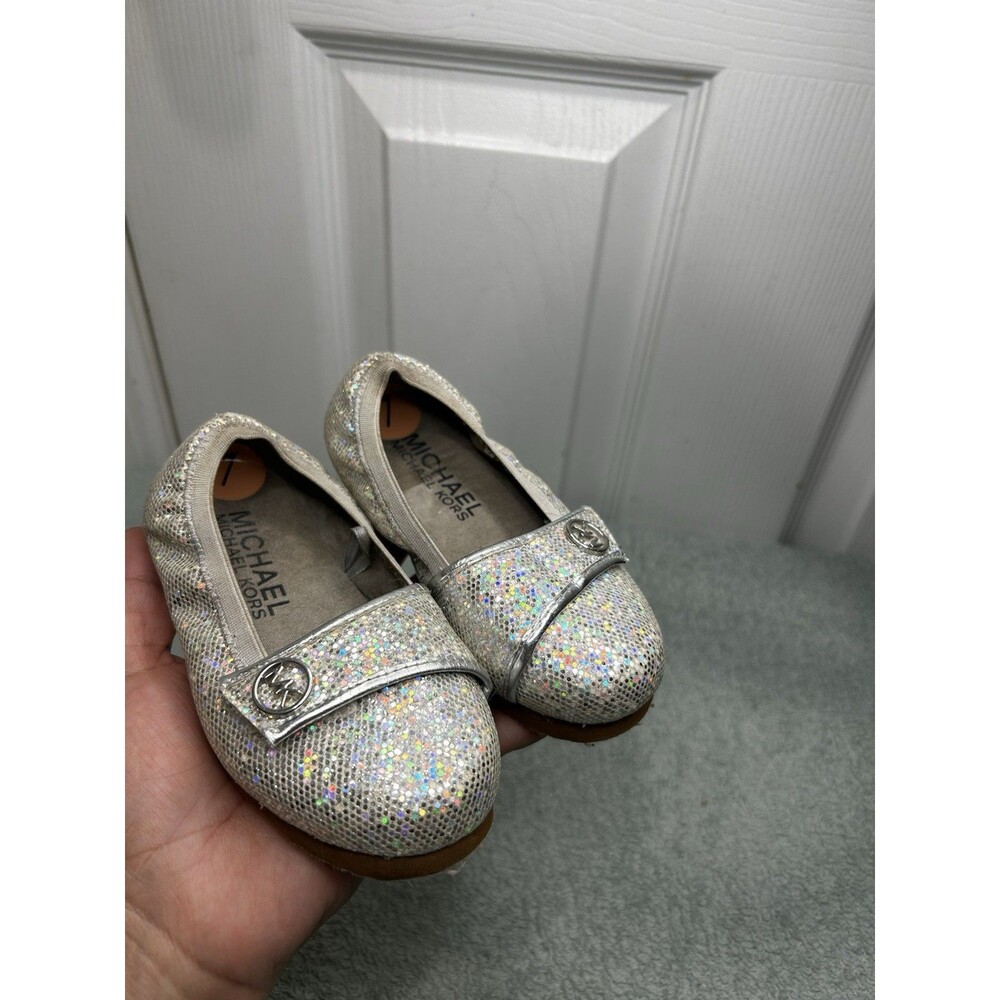 Michael Kors Girls Silver Glitter Ballet Flats Size 7